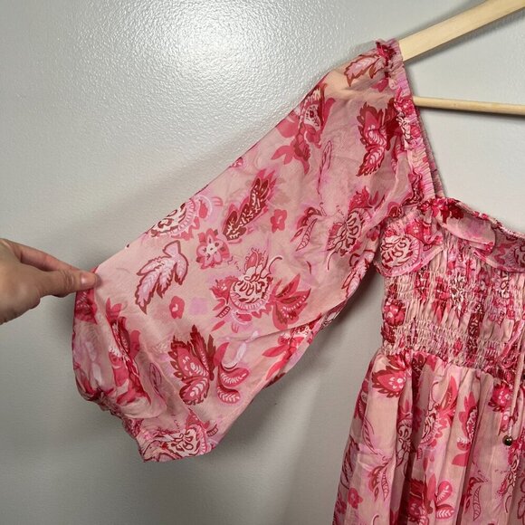 Hello Molly Aura Check Mini Dress Size US 2 Pink Floral Babydoll Chiffon - Picture 7 of 13